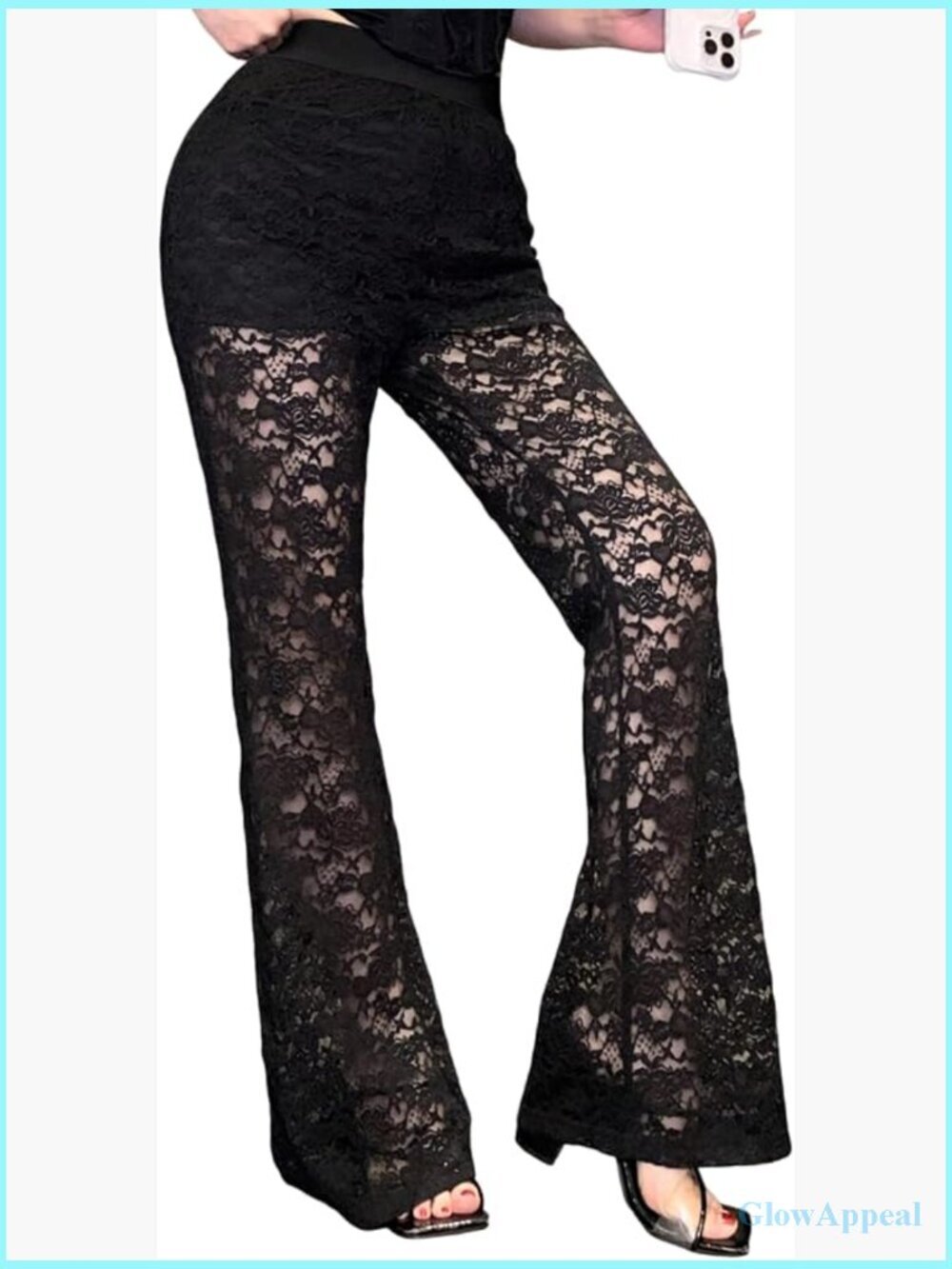 Y2K Lace Sheer Mesh Flare Pants High Waisted Bell Bottom Rave Pants